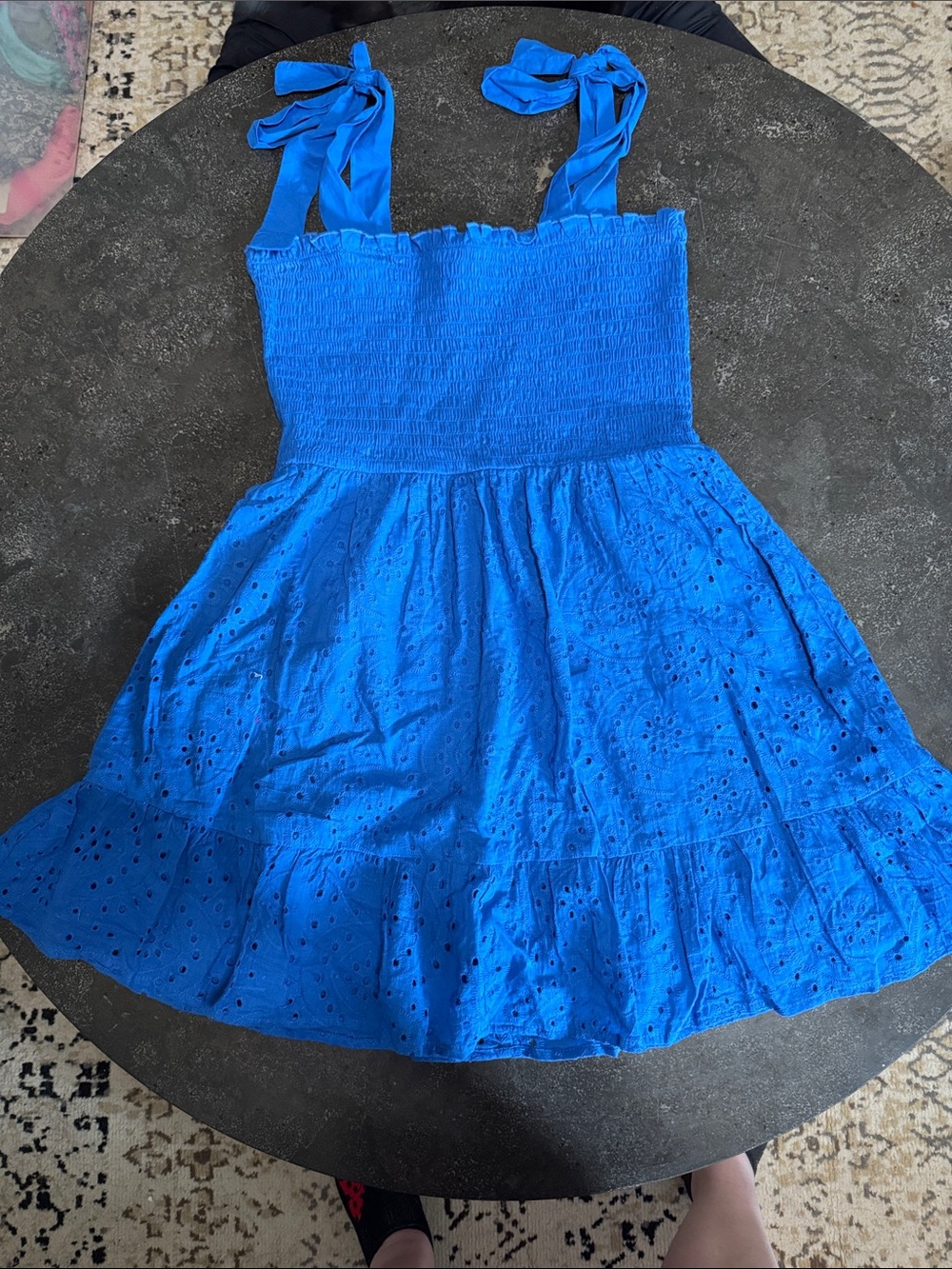 Francesca's Collections Bright Blue Eyelet Sundress with Tie Straps